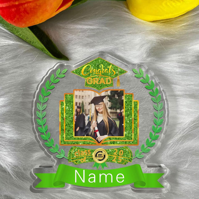 UUBAO Customized Graduation Plaque with Single Picture Custom Picture 2025 Congrats Grad Crystal Desktop Farewell Keepsake Gift (Light Green)