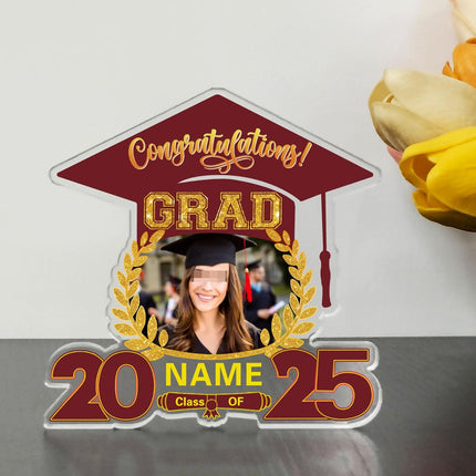 UUBAO Customized Graduation Plaque with Photo Crystal Desktop Keepsake Gift (Maroon)