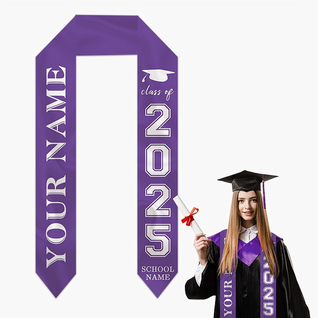 UUBAO Personalized Photo Name Graduation Shawl Custom Multi-color Option Graduation Stole Class Of 2025 Honor Shoulder Strap Decoration (Black)