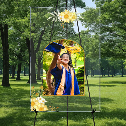 UUBAO Customized Welcome Sign for Graduation Party Personalized Acrylic Sign with Photo Name Class of 2025 Graduation Decor(Yellow Flower)