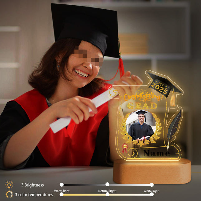 UUBAO Personalized Night Light Class of 2025 Graduation Gift for Junior High School College Teachers and Classmates(Black and Gold)