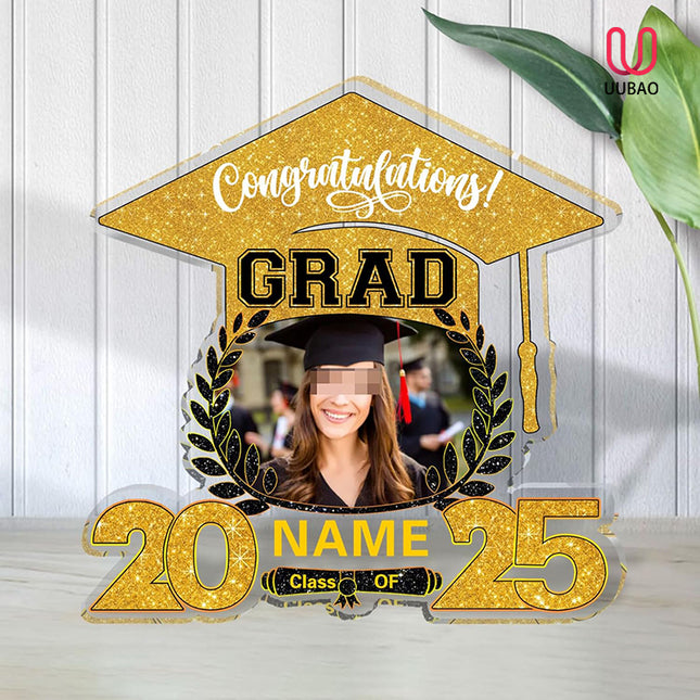 UUBAO Customized Graduation Plaque with Photo Crystal Desktop Keepsake Gift (Yellow)