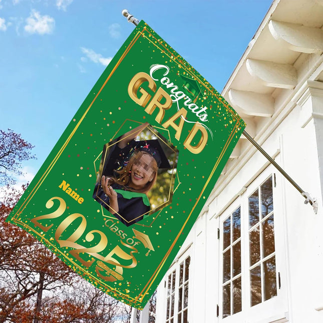 UUBAO Custom Graduation Garden Flag with Photo Class of 2025 Congrats Grad Double Sided Yard Flag Decorative Gifts (Dark Green)