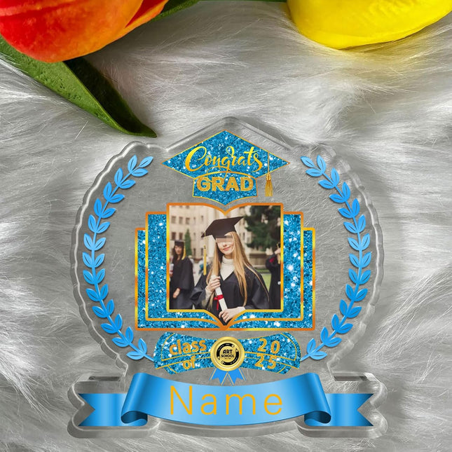 UUBAO Customized Graduation Plaque with Single Picture Custom Picture 2025 Congrats Grad Crystal Desktop Farewell Keepsake Gift (Sky Blue)