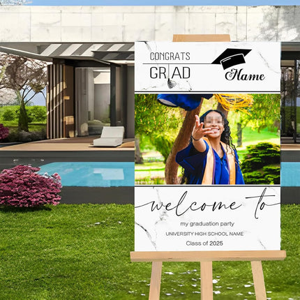 UUBAO Customized Welcome Sign for Graduation Party Personalized Acrylic Sign with Photo Name Class of 2025 Graduation Decor(Marble)