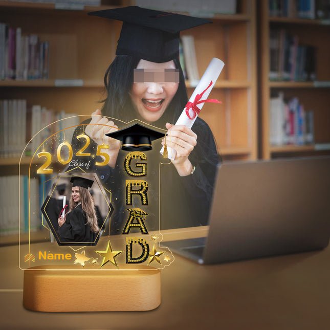 UUBAO Graduation Gifts Personalized Night Light Class of 2025 Custom Photo Name Gifts for Him Her Gifts for College, High School (Black and Gold)