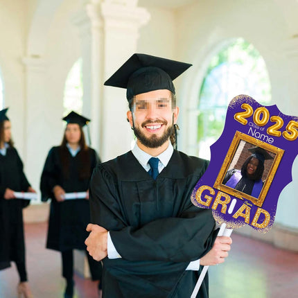 UUBAO Personalized Graduation Double Sided Face Fan Class of 2025 Customized Graduation Head Face Cutout with Handle Fun Photo Prop Supplies(Purple)