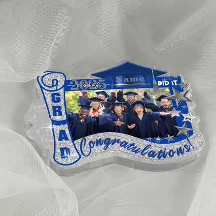 UUBAO Customized Graduation Plaque with Photo Crystal Desktop Keepsake Gift (Blue and Silver)