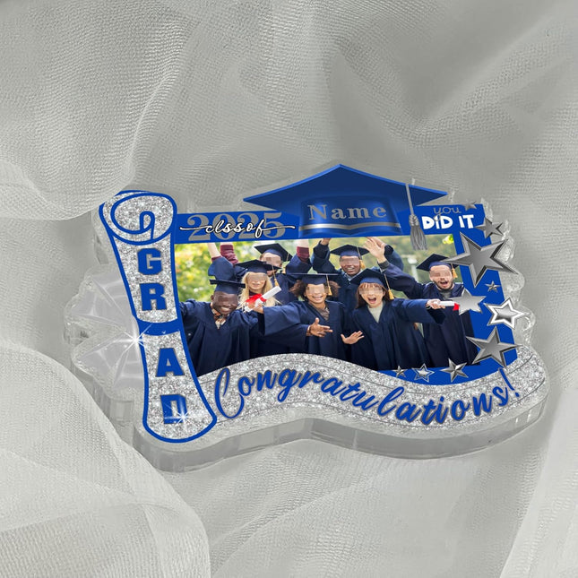 UUBAO Customized Graduation Plaque with Photo Crystal Desktop Keepsake Gift (Blue and Silver)