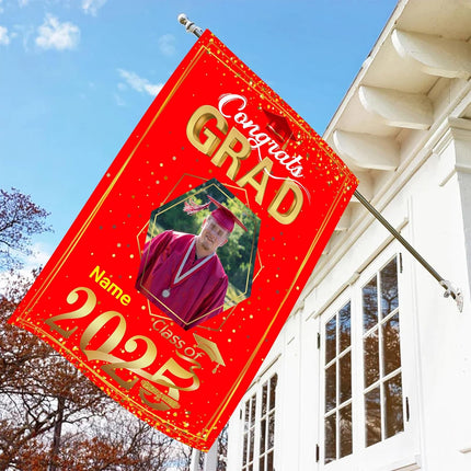 UUBAO Custom Graduation Garden Flag with Photo Class of 2025 Congrats Grad Double Sided Yard Flag Decorative Gifts (Red)