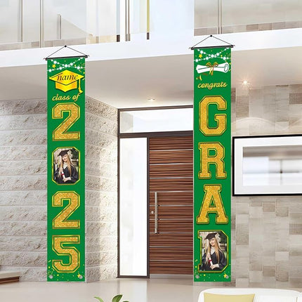 UUBAO Custom Graduation Party Decorations 2025 Personalization Congrats Grad Banner Graduation Front Door Porch Sign Backdrop(Dark Green and Gold)
