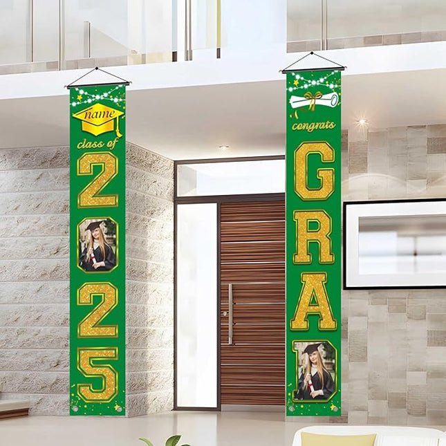 UUBAO Custom Graduation Party Decorations 2025 Personalization Congrats Grad Banner Graduation Front Door Porch Sign Backdrop(Dark Green and Gold)