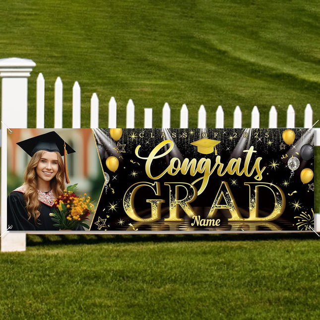 UUBAO Custom Graduation Party Decorations Personalization Banner Class of 2025 Backdrop (Yellow）