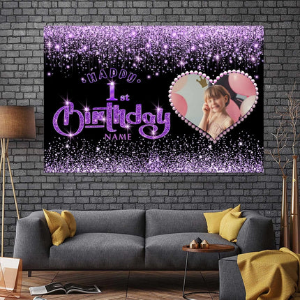 UUBAO Custom Happy Birthday Backdrop Personalization Glitter DiamondBanner for Girls Women(Purple)