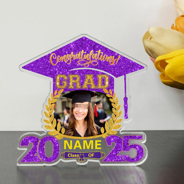 UUBAO Customized Graduation Plaque with Photo Crystal Desktop Keepsake Gift (Purple)