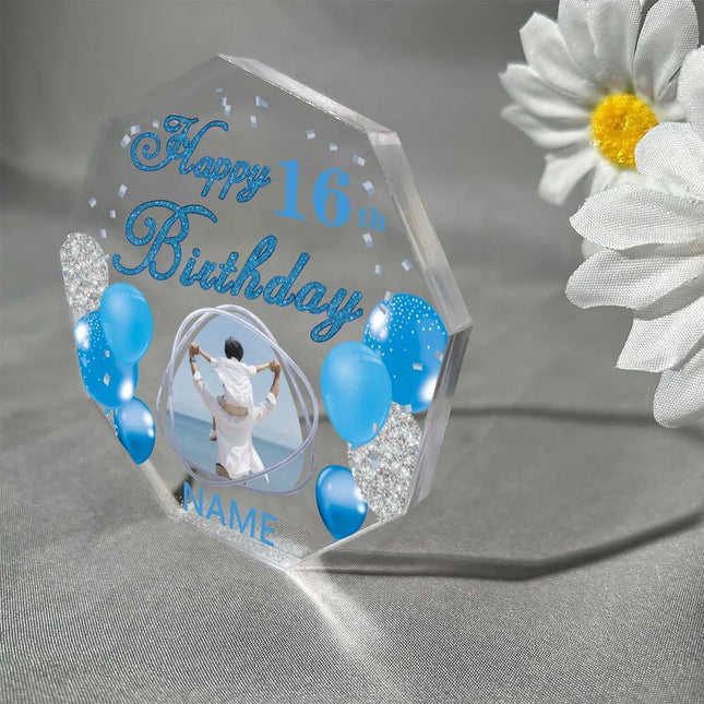 UUBAO Custom Happy Birthday Acrylic Plaque Desktop with Photo Personalized  Birthday Gift Ideas Keepsake Paperweight Sign(Blue)