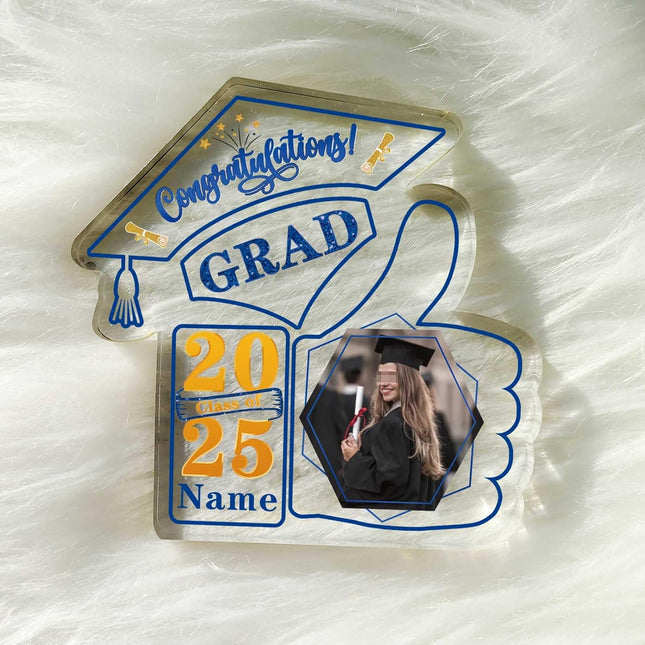UUBAO Personalized Graduation Decorative Signs Plaques Class of 2024 Desk Paperweight Farewell Memorial Gift with Photo(Blue and Gold)