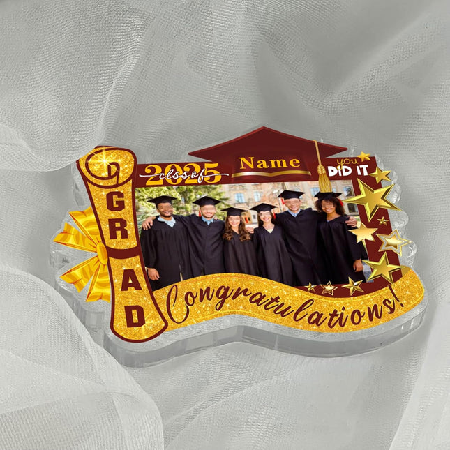 UUBAO Customized Graduation Plaque with Photo Crystal Desktop Keepsake Gift (Maroon)