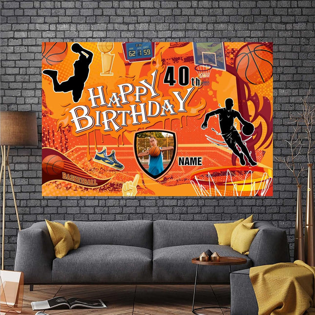 UUBAO Custom Basketball Theme Birthday Decoration Banner Personalized Fabric Banner Birthday Party Supplies for Men Boys