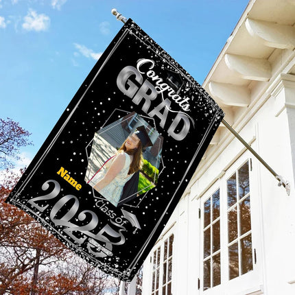 UUBAO Custom Graduation Garden Flag with Photo Class of 2025 Congrats Grad Double Sided Yard Flag Decorative Gifts (Black and Silver)
