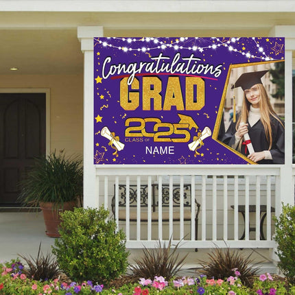 UUBAO Custom Graduation Party Decorations Personalization Banner Class of 2025 Backdrop (Purple and Gold)