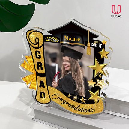UUBAO Customized Graduation Plaque with Single Picture Custom Picture 2025 Congrats Grad Crystal Desktop Farewell Keepsake Gift (Yellow)