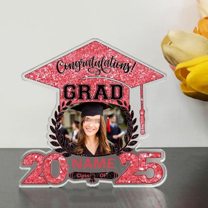 UUBAO Customized Graduation Plaque with Photo Crystal Desktop Keepsake Gift (Pink)