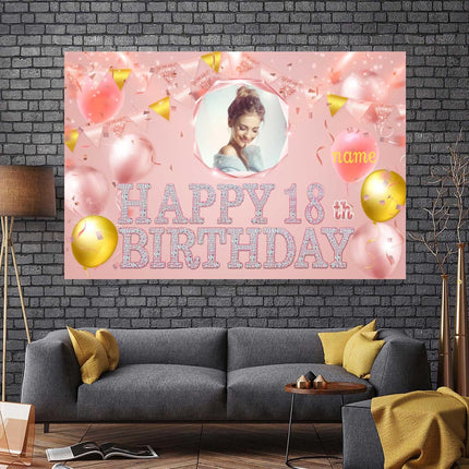 UUBAO Custom Birthday Banner for Party Personalized Backdrop Decoration with Name and Photo(Pink)