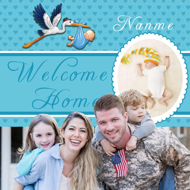 UUBAO Custom Welcome Home Baby Boy Garden Flag Baby Shower Birth Announcement Family Party Newborn Gender Reveal Lawn Yard Sign Pink Stork Outdoor Decoration Burlap Banner (Blue-Baby Boy)