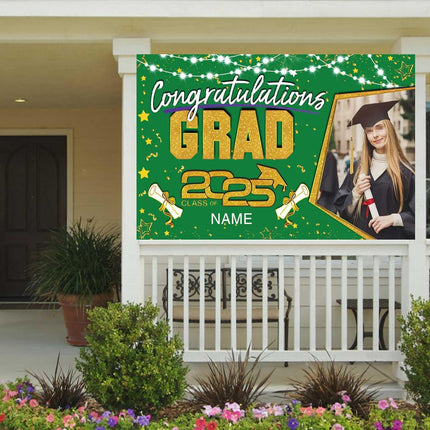UUBAO Custom Graduation Party Decorations Personalization Banner Class of 2025 Backdrop (Dark Green and Gold)