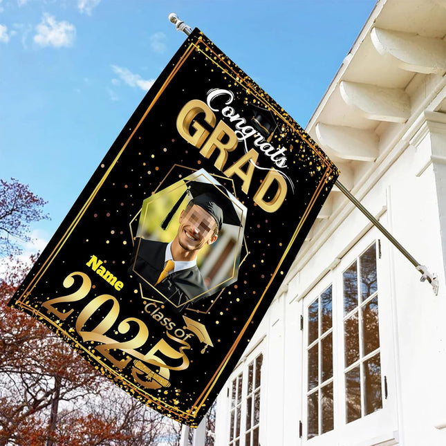 UUBAO Custom Graduation Garden Flag with Photo Class of 2025 Congrats Grad Double Sided Yard Flag Decorative Gifts (Black and Gold)