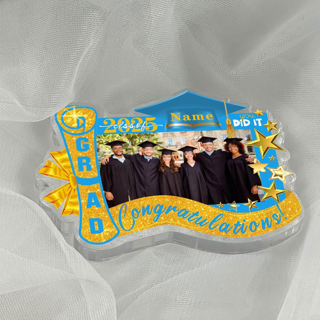 UUBAO Customized Graduation Plaque with Photo Crystal Desktop Keepsake Gift (Sky Blue)