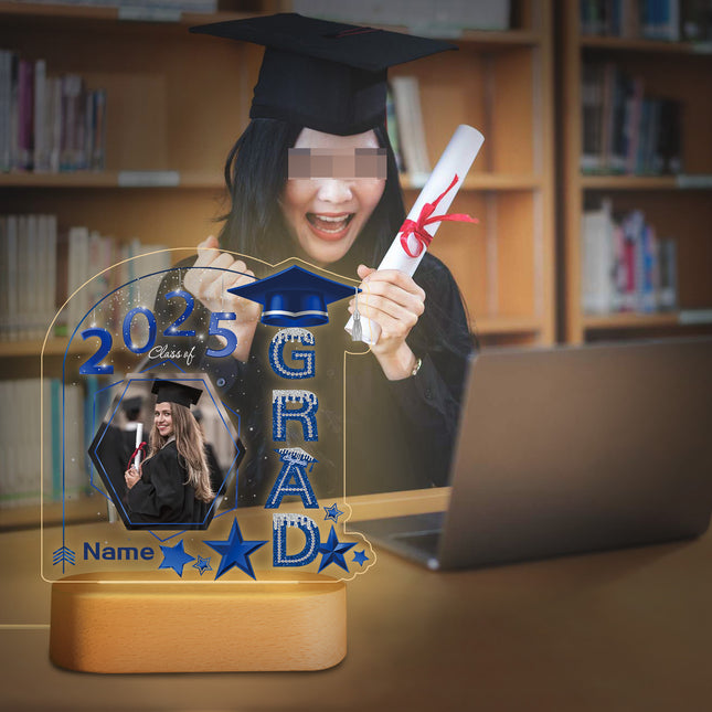UUBAO Graduation Gifts Personalized Night Light Class of 2025 Custom Photo Name Gifts for Him Her Gifts for College, High School (Blue and Silver)