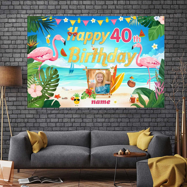 UUBAO Custom Flamingo Theme Birthday Decorations Banner Personalized Fabric Banner for Birthday Party Supplies