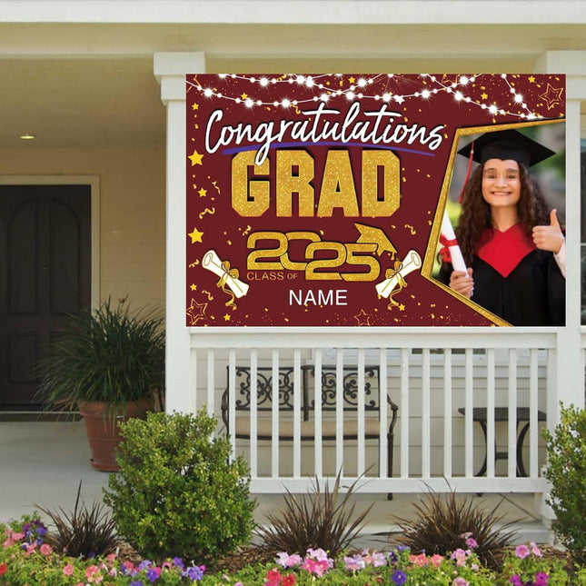 UUBAO Custom Graduation Party Decorations Personalization Banner Class of 2025 Backdrop (Maroon and Gold)