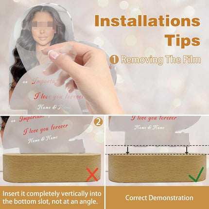 UUBAO Personalized Mother's Day Night Light Gift with Wooden Base Custom Photo Acrylic Plaque LED Night Lamp Gift for Bonus Mom