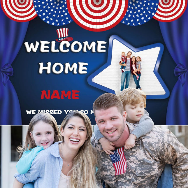 UUBAO Custom Welcome Home Decorations Kit Military Red White and Blue Balloons Patriotic Paper Fans Star Streamers Tablecloth for Patriotic Memorial Day Deployment Returning Party Decor