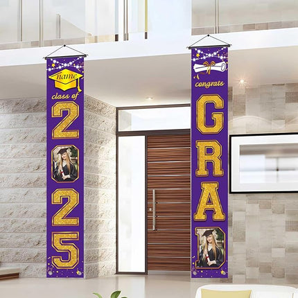 UUBAO Custom Graduation Party Decorations 2025 Personalization Congrats Grad Banner Graduation Front Door Porch Sign Backdrop(Purple and Gold)