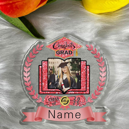 UUBAO Customized Graduation Plaque with Single Picture Custom Picture 2025 Congrats Grad Crystal Desktop Farewell Keepsake Gift (Pink)