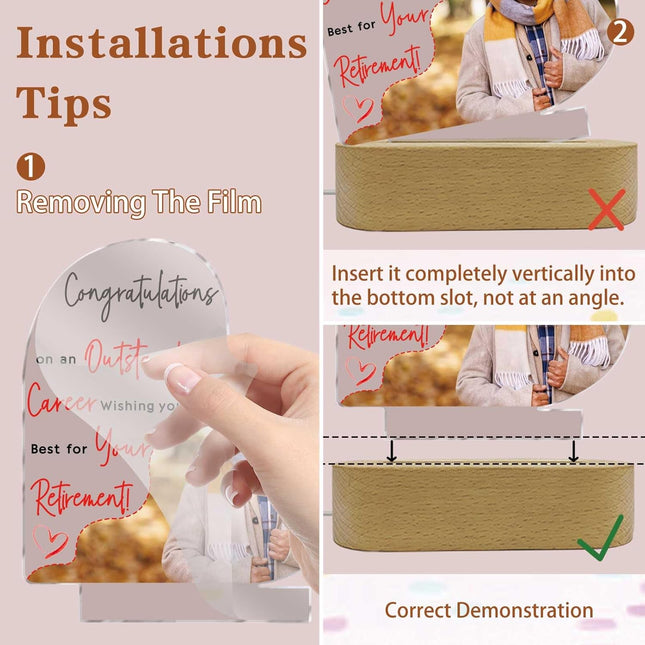 UUBAO Customized Acrylic Night Light Gifts Personalized Acrylic LED Night Light Lamp Anniversary Custom Photo Gifts for Retiree