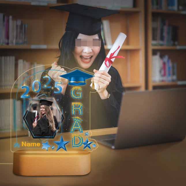 UUBAO Graduation Gifts Personalized Night Light Class of 2025 Custom Photo Name Gifts for Him Her Gifts for College, High School (Sky Blue)