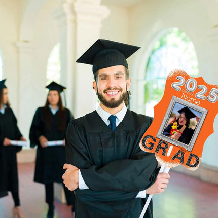 UUBAO Personalized Graduation Double Sided Face Fan Class of 2025 Customized Graduation Head Face Cutout with Handle Fun Photo Prop Supplies(Orange)