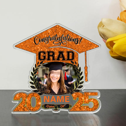 UUBAO Customized Graduation Plaque with Photo Crystal Desktop Keepsake Gift (Orange)