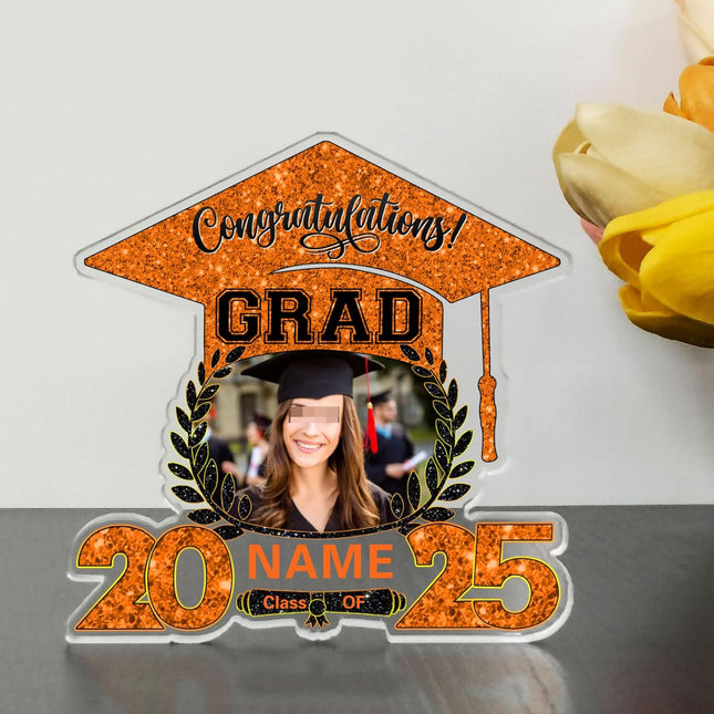 UUBAO Customized Graduation Plaque with Photo Crystal Desktop Keepsake Gift (Orange)