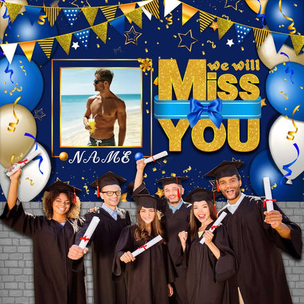 UUBAO Custom We Will Miss You Decorations Banner,Farewell Going Away Party Decorations for Anniversary Retirement Graduation Party(Navy Blue)