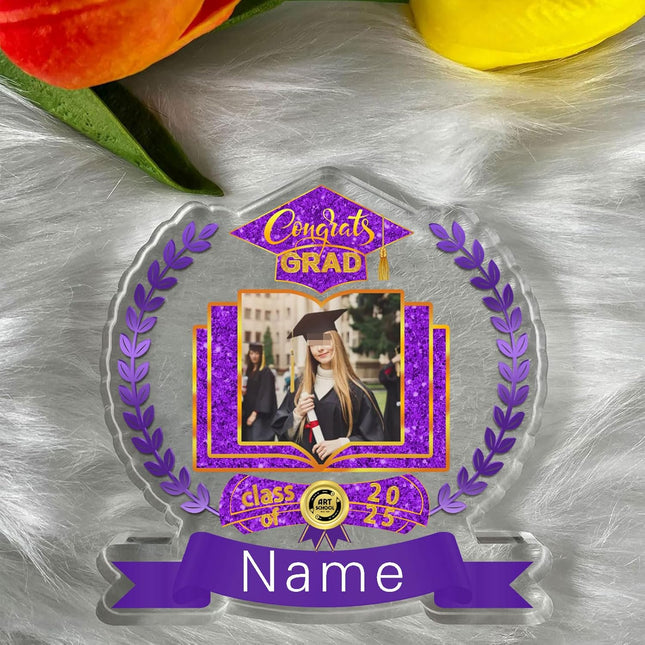 UUBAO Customized Graduation Plaque with Single Picture Custom Picture 2025 Congrats Grad Crystal Desktop Farewell Keepsake Gift (Purple)