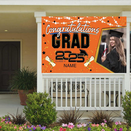 UUBAO Custom Graduation Party Decorations Personalization Banner Class of 2025 Backdrop (Orange)
