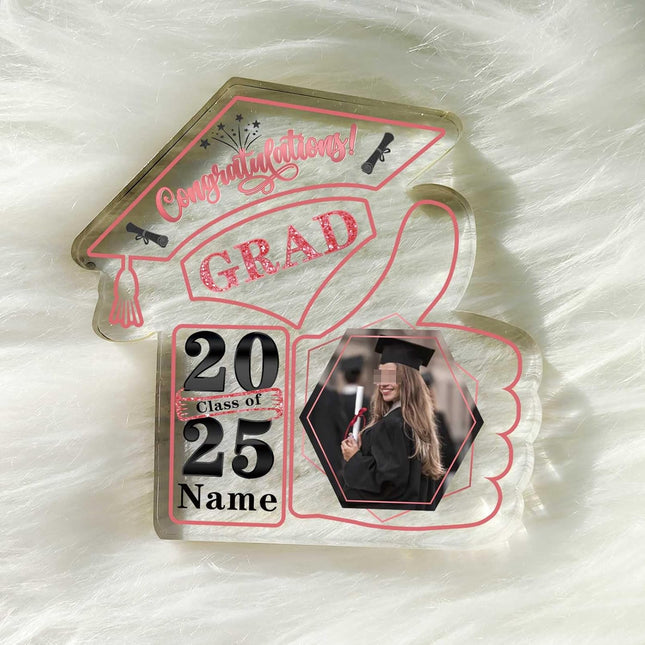UUBAO Personalized Graduation Decorative Signs Plaques Class of 2024 Desk Paperweight Farewell Memorial Gift with Photo(Pink)
