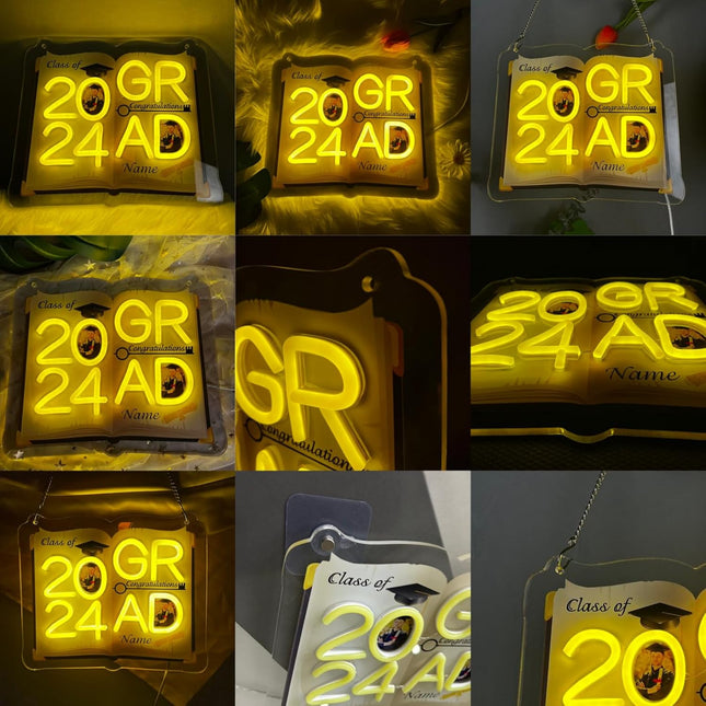UUBAO Personalized Graduation Gift Neon Signs Congrats Grad LED Light Signs with Photo 2025 Party Backdrop Light Sign Decor (Light Green)