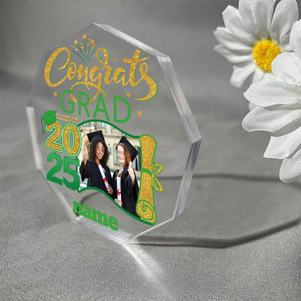 UUBAO Personalized Graduation Gift Class of 2025 Desk Paperweight Farewell Memorial Decorative Signs Plaques with Photo (Light Green)